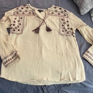 Womens Long Sleeve Gauze Embroidered Top